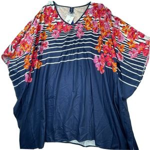 NWT Swimsuits For All Womens Plus Size 18/20 Nautical Dolman Swim Coverup‎